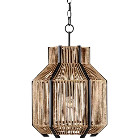 Currey and Company Mali 14" Wide Pendant Satin Black / Natural