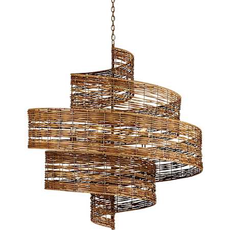 Currey and Company Saisei 5 Light 45" Wide Chandelier Khaki / Natural Rattan