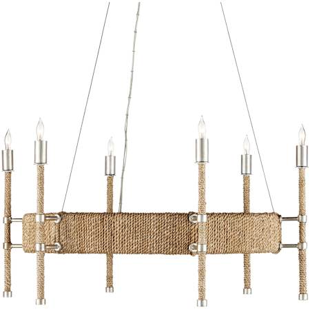 Currey and Company Monzie 6 Light 31" Wide Candle Style Chandelier Contemporary Silver Leaf / Natural