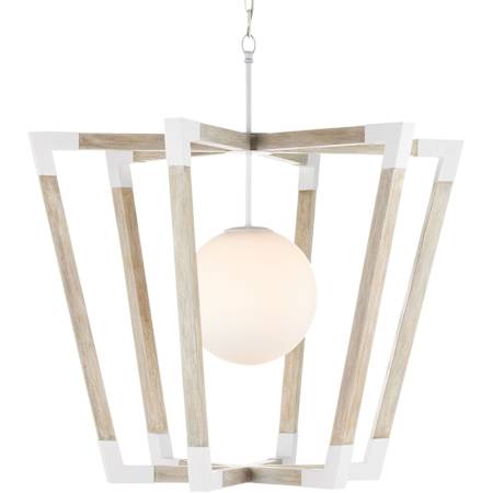 Currey and Company Bastian 37" Wide Cage Pendant Sugar White / Sandstone