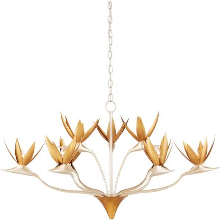 Currey and Company Paradiso 40" Wide Floral Chandelier Silver Leaf / Gold Leaf