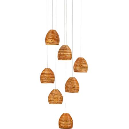 Currey and Company Beehive 7 Light 17" Wide Wood Multi Light Pendant Natural Rattan / Silver