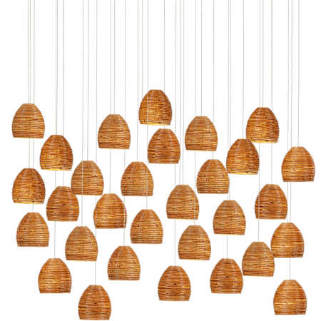 Currey and Company Beehive 30 Light 54" Wide Wood Linear Pendant Natural Rattan / Silver