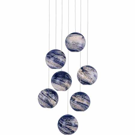 Currey and Company Palatino 7 Light 16" Wide Multi Light Pendant Blue Marbled / Silver
