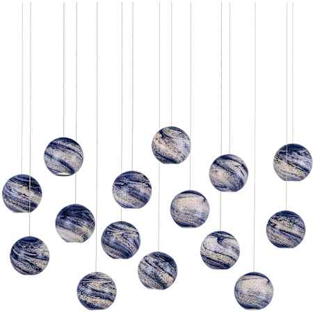 Currey and Company Palatino 15 Light 48" Wide Linear Pendant Blue Marbled / Silver