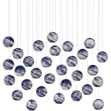 Currey and Company Palatino 30 Light 54" Wide Linear Pendant Blue Marbled / Silver