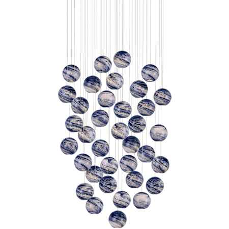 Currey and Company Palatino 36 Light 36" Wide Multi Light Pendant Blue Marbled / Silver