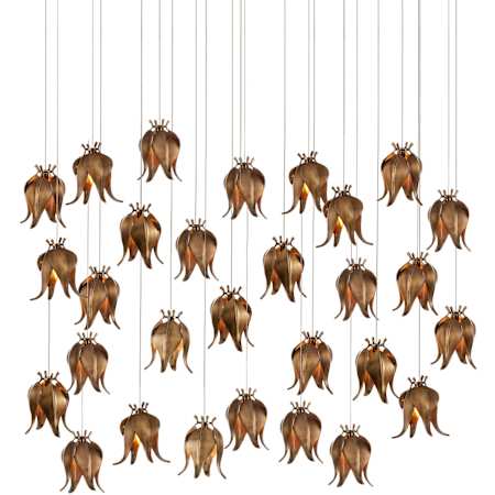 Currey and Company Iota 30 Light 54" Wide Linear Pendant Antique Brass / Silver