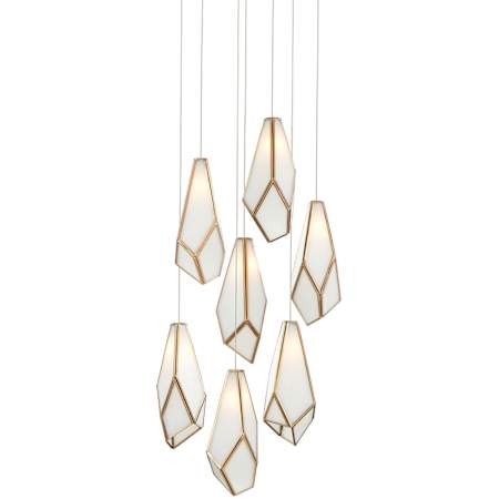 Currey and Company Glace 7 Light 15" Wide Multi Light Pendant White / Antique Brass / Silver