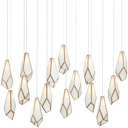 Currey and Company Glace 15 Light 48" Wide Linear Pendant White / Antique Brass / Silver