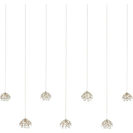 Currey and Company Crystal Bud 7 Light 58" Wide Linear Pendant Crystal / Contemporary Silver / Silver