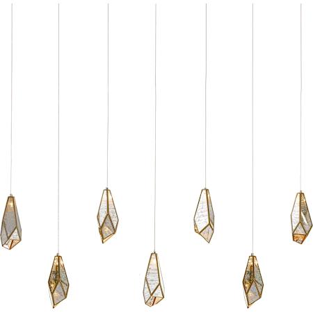 Currey and Company Glace 7 Light 58" Wide Linear Pendant Raj / Antique Brass / Silver