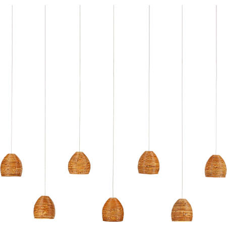 Currey and Company Beehive 7 Light 57" Wide Wood Linear Pendant Natural Rattan / Silver