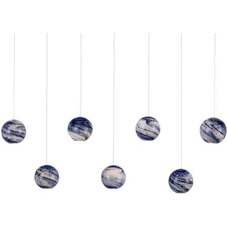 Currey and Company Palatino 7 Light 57" Wide Linear Pendant Blue Marbled / Silver