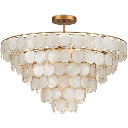 Currey and Company Bon Vivant 5 Light 30" Wide Wrought Iron Waterfall Chandelier with Hanging Capiz Shells Natural / Contemporary Gold