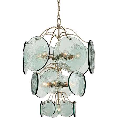 Currey and Company Rovigo 13 Light 21" Wide Wrought Iron Waterfall Chandelier with Recycled Glass Shades Clear / Silver Leaf