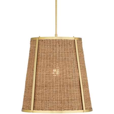 Currey and Company Deauville 22" Wide Pendant with Woven Seagrass Shade Natural / Polished Brass
