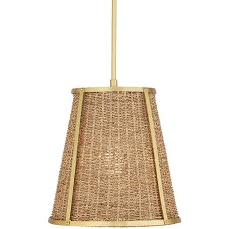 Currey and Company Deauville 14" Wide Pendant with Woven Seagrass Shade Natural / Polished Brass