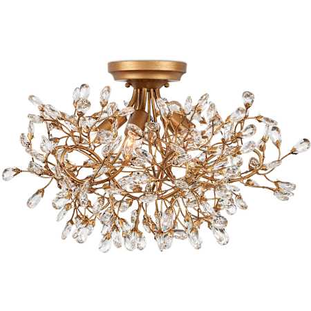 Currey and Company Crystal Bud 5 Light 24" Wide Semi-Flush Ceiling Fixture with Crystal Accents Clear / Brass