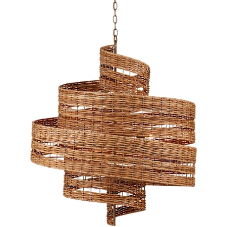 Currey and Company Saisei 5 Light 32" Wide Wrought Iron Abstract Chandelier with Woven Rattan Shade Natural / Khaki