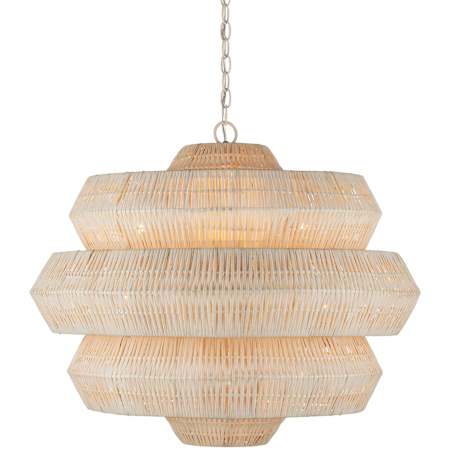 Currey and Company Antibes 9 Light 30" Wide Wrought Iron Abstract Chandelier with Woven Rattan Shade Bleached / Snow White