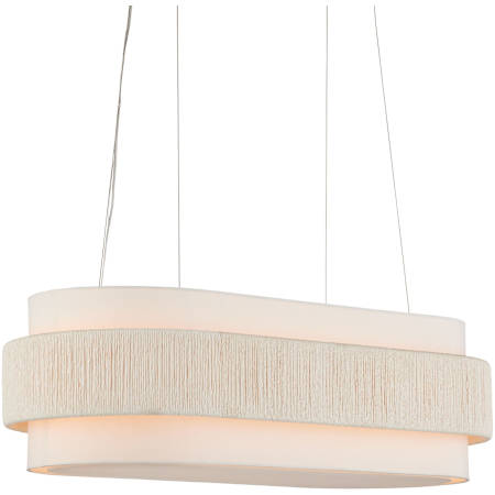 Currey and Company Monreale 5 Light 40" Wide Wrought Iron Linear Chandelier with Shantung Shade White / Sugar White