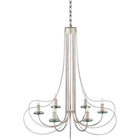 Currey and Company Harrow 6 Light 31" Wide Wrought Iron Candle Style Chandelier Contemporary Silver Leaf / Clear