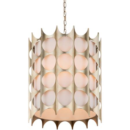 Currey and Company Bardi 4 Light 20" Wide Abstract Pendant with Linen Shade Contemporary Silver Leaf