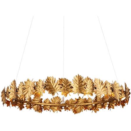 Currey and Company English Oak 33" Wide LED Wrought Iron Ring Chandelier Gold Leaf