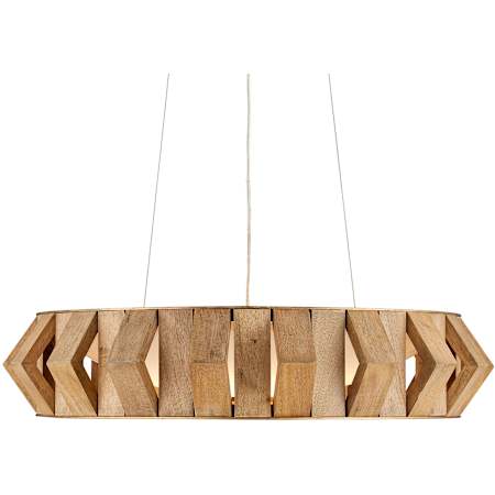 Currey and Company Plunge 30" Wide LED Wrought Iron Drum Chandelier with Wood Shade Toffee / Brass / White