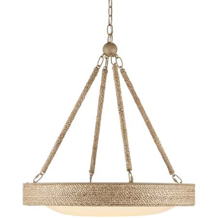 Currey and Company Hopscotch 24" Wide LED Wrought Iron Pendant with Frosted Glass Shade Natural / Frosted White / Beige / Sugar White