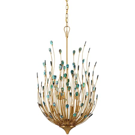 Currey and Company Delphos 6 Light 20" Wide Wrought Iron Pendant Contemporary Gold / Natural