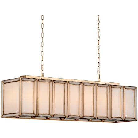Currey and Company Daze 6 Light 40" Wide Linear Chandelier with Milk Glass Shade White / Antique Brass