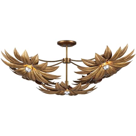 Currey and Company Alithea 5 Light 45" Wide Semi-Flush Ceiling Fixture with Floral Shades Antique Brass