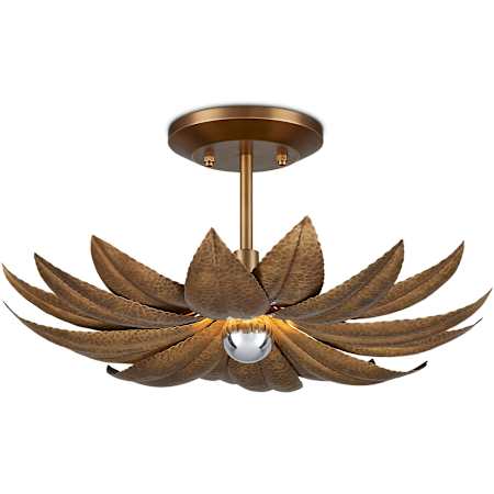 Currey and Company Alithea 18" Wide Semi-Flush Ceiling Fixture with Floral Shade Antique Brass