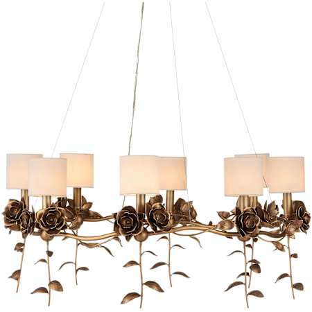 Currey and Company Rosabel 8 Light 35" Wide Ring Chandelier with Fabric Shades Antique Brass