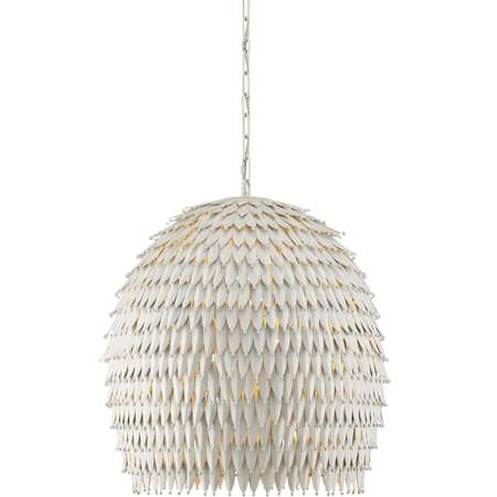 Currey and Company Overlay 3 Light 24" Wide Pendant with Metal Leaf Shade White