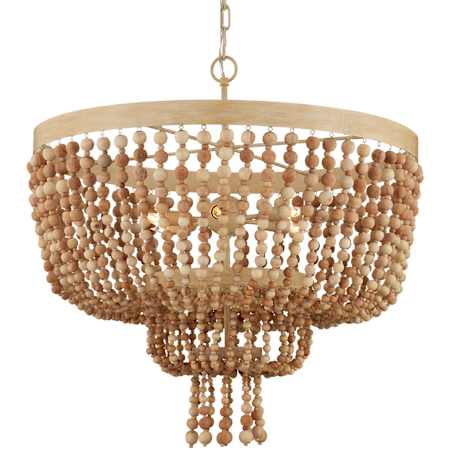Currey and Company Sabia 6 Light 28" Wide Beaded Waterfall Chandelier Natural / Coco Cream