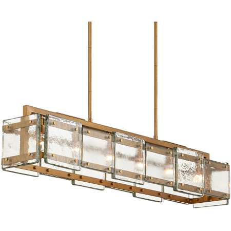 Currey and Company Countervail 6 Light 40" Wide Linear Chandelier with Cast Glass Shades Clear / Antique Brass