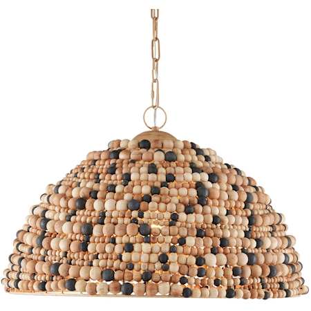 Currey and Company Medley 25" Wide Beaded Wood Pendant Natural / Tan / Black / Coco Cream