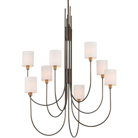 Currey and Company Archetype 8 Light 33" Wide Chandelier with Linen Shades Statuary Bronze / Antique Brass