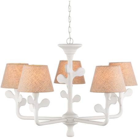 Currey and Company Charny 5 Light 42" Wide Chandelier with Linen Shades Gesso White
