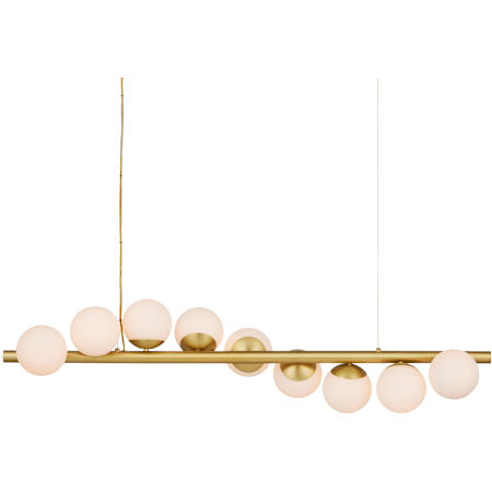 Currey and Company Barcarolle 9 Light 48" Wide Linear Chandelier with Frosted Glass Shades Brushed Brass / White