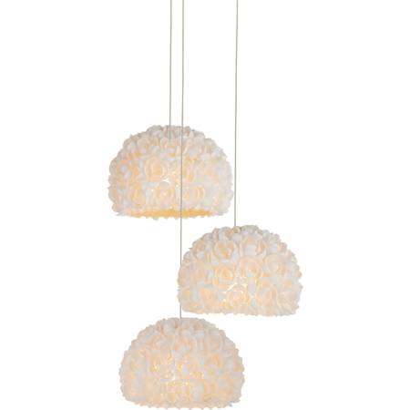 Currey and Company Virtu 3 Light 8" Wide Wrought Iron Multi Light Pendant with Clamrose Shell Shades Natural