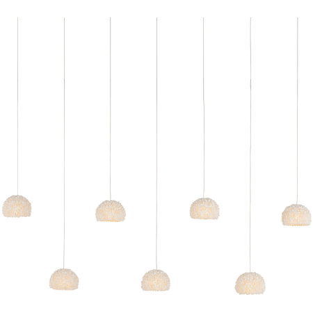 Currey and Company Virtu 7 Light 57" Wide Wrought Iron Linear Pendant with Clamrose Shell Shades Natural