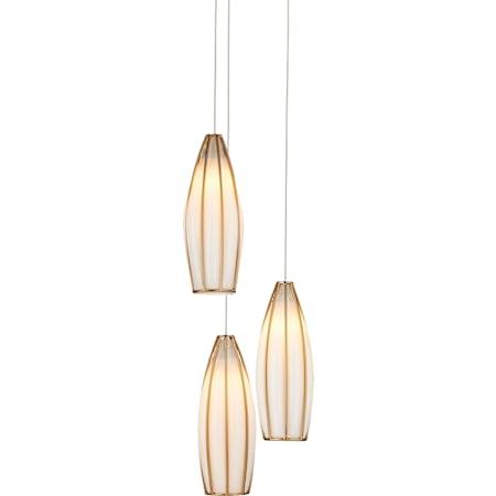 Currey and Company Parish 3 Light 8" Wide Wrought Iron Multi Light Pendant with Frosted Glass Shades White / Antique Brass