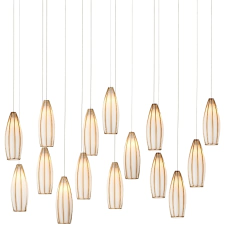 Currey and Company Parish 15 Light 48" Wide Wrought Iron Linear Pendant with Frosted Glass Shades White / Antique Brass