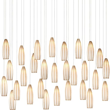 Currey and Company Parish 30 Light 54" Wide Wrought Iron Linear Pendant with Frosted Glass Shades White / Antique Brass