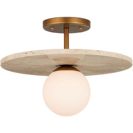 Currey and Company Apricity 16" Wide Semi-Flush Globe Ceiling Fixture with Frosted Glass Shade Beige / Antique Brass / Frosted White