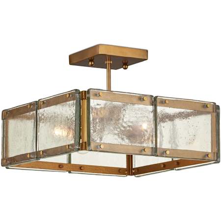 Currey and Company Countervail 4 Light 18" Wide Semi-Flush Square Ceiling Fixture Clear / Antique Brass